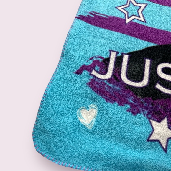 2011 Justin Bieber Bravado Soft Large Throw Blanket Purple Blue Hearts & Stars - Picture 2 of 12
